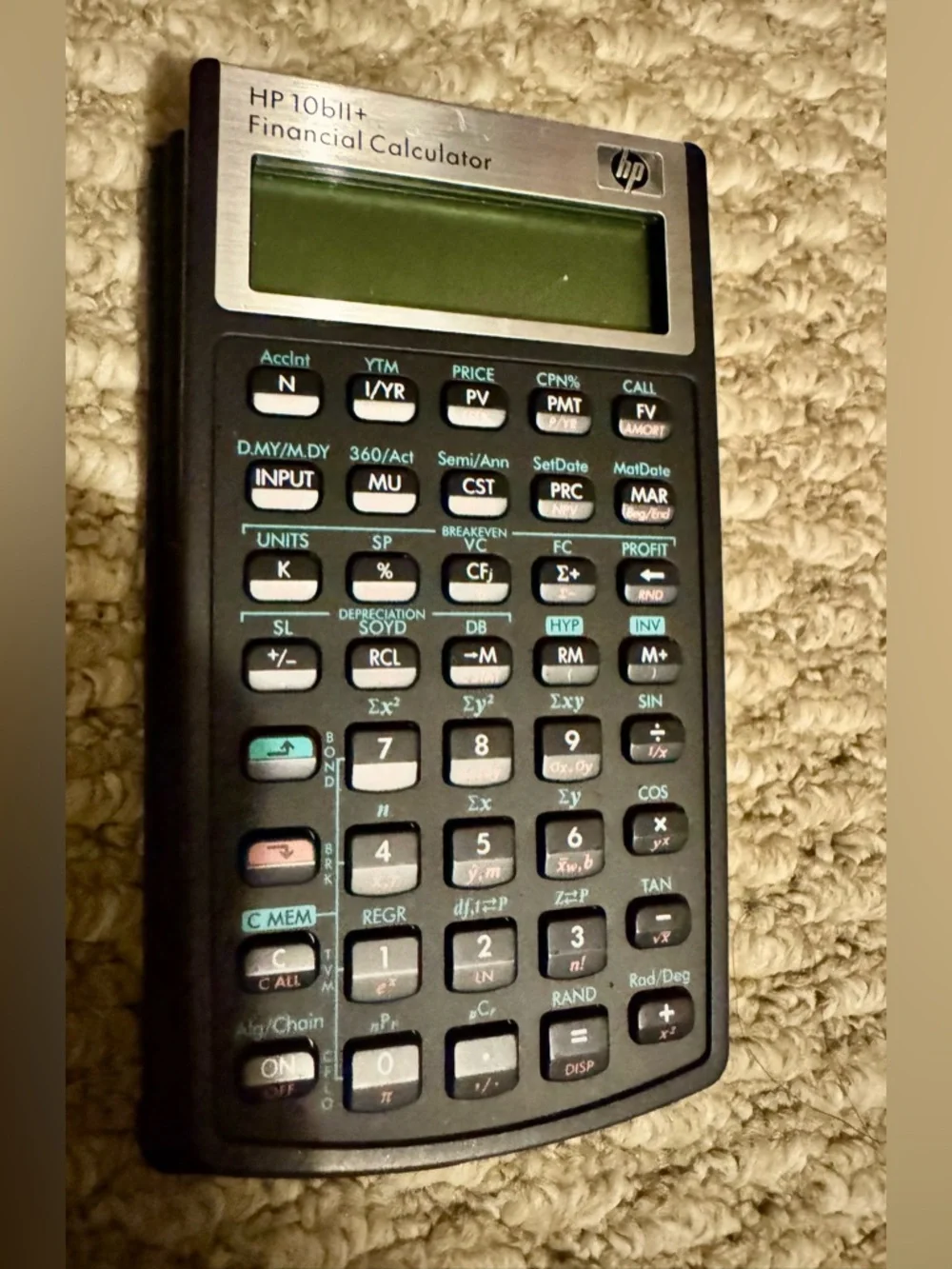 HP Financial Calculator in Black with Silver Trim and Green Display